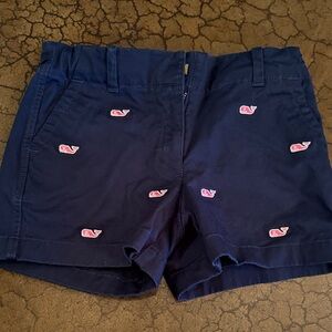 Vineyard Vines Navy Shorts with Pink Whale Pattern